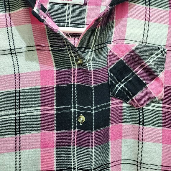 NWT: JUSTICE Pink Black Long Sleeve Button Hooded Waffle Trim Top, Small - Picture 3 of 10